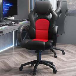 Portland Black And Red High Back Faux Leather Home Computer Desk Chair - Size: 71 x 61 x 118cm - Wilko
