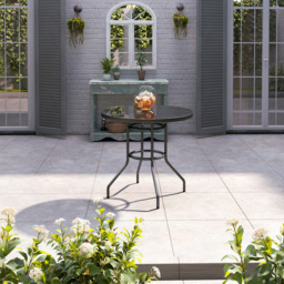 Living and Home 2 Seater Round Garden Glass Table with Parasol Hole - Black - Wilko - thumbnail 7