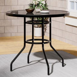 Living and Home 2 Seater Round Garden Glass Table with Parasol Hole - Black - Wilko