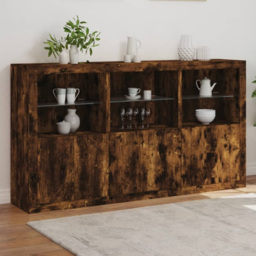 vidaXL 6 Door 6 Shelf Smoked Oak Large Sideboard with LED Lights - Size: 100 x 37 x 181.5cm - Brown - Wilko