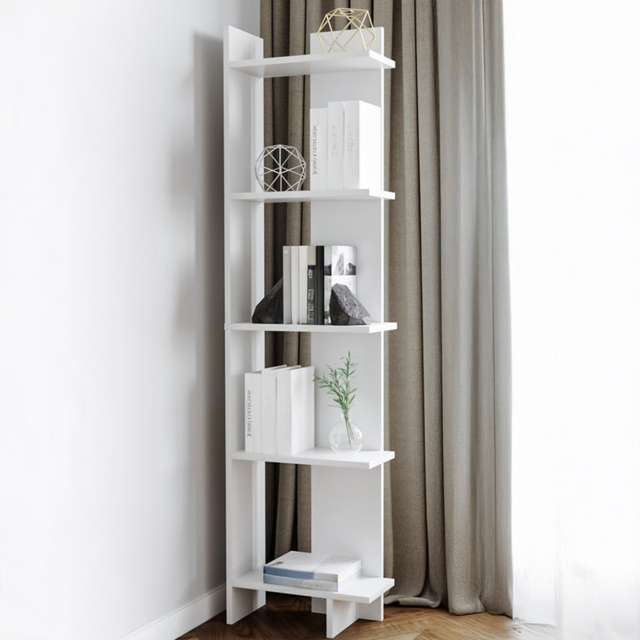 H&O Direct 5 Shelf White Modern Corner Bookshelf - Wilko - image 1