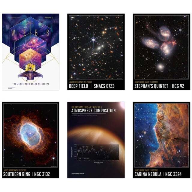 Artery8 NASA James Webb Outer Space Telescope Astronomy Wall Art Print 30 x 41cm 6 Pack - Size: 40.5 x 30.5 x 0.3cm - Multi - Wilko - image 1