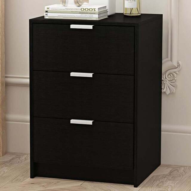 Home Source Phoenix 3 Drawer Black Bedside Table - Wilko - image 1