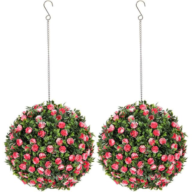 Portland Pink Rose Artificial Plant Hanging Topiary Ball 2 Pack - Size: 28 x 28 x 28cm - Wilko - image 1