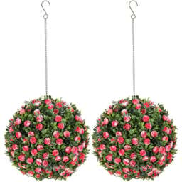 Portland Pink Rose Artificial Plant Hanging Topiary Ball 2 Pack - Size: 28 x 28 x 28cm - Wilko - thumbnail 1