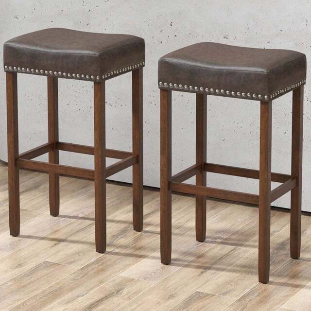 Costway Grey PU Leather Upholstered Bar Stool Set of 2 - Size: 72 x 48 x 16cm - Wilko - image 1