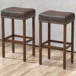 Costway Grey PU Leather Upholstered Bar Stool Set of 2 - Size: 72 x 48 x 16cm - Wilko - thumbnail 1