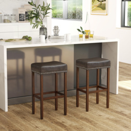 Costway Grey PU Leather Upholstered Bar Stool Set of 2 - Size: 72 x 48 x 16cm - Wilko - thumbnail 4