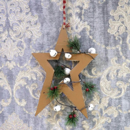 Shatchi Light Brown Star Wooden Hanging Christmas Decoration 26cm - Size: 26 x 6 x 4cm - Wilko - thumbnail 3