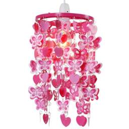 ValueLights Pink Butterfly and Hearts Droplet Pendant Shade - Size: 18 x 28 x 18cm - Wilko