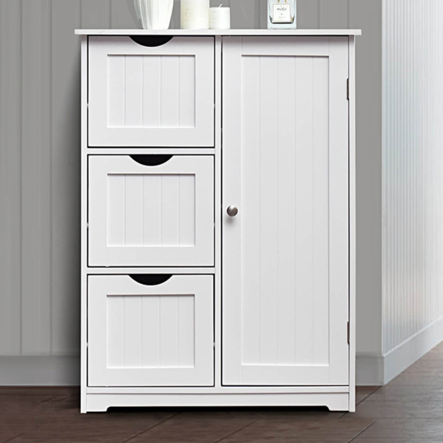 Costway Single Door 3 Drawer White Freestanding Bathroom Cabinet - Size: 90 x 39 x 17cm - Wilko - image 1