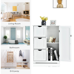 Costway Single Door 3 Drawer White Freestanding Bathroom Cabinet - Size: 90 x 39 x 17cm - Wilko - thumbnail 7