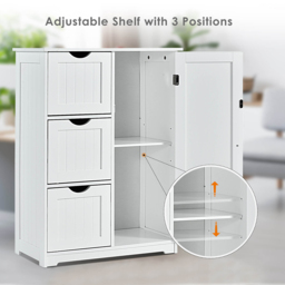 Costway Single Door 3 Drawer White Freestanding Bathroom Cabinet - Size: 90 x 39 x 17cm - Wilko - thumbnail 6