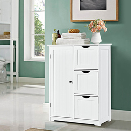 Costway Single Door 3 Drawer White Freestanding Bathroom Cabinet - Size: 90 x 39 x 17cm - Wilko - thumbnail 4