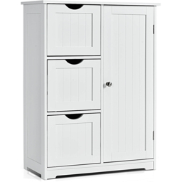 Costway Single Door 3 Drawer White Freestanding Bathroom Cabinet - Size: 90 x 39 x 17cm - Wilko - thumbnail 3