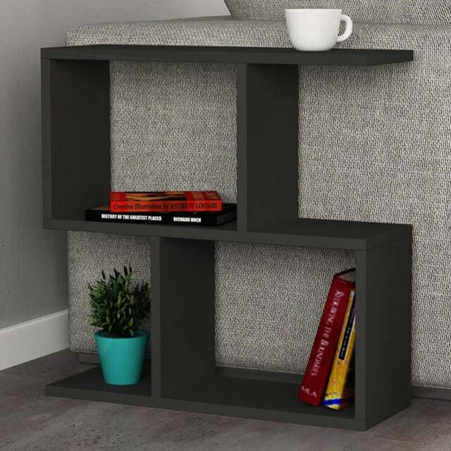 Decortie Homemania 4 Shelf Anthracite Wooden Side Table - Size: 60 x 60 x 19.5cm - Black - Wilko - image 1