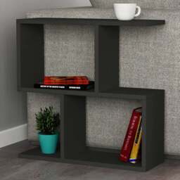 Decortie Homemania 4 Shelf Anthracite Wooden Side Table - Size: 60 x 60 x 19.5cm - Black - Wilko - thumbnail 1