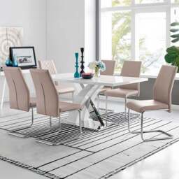 Furniturebox Columbia Fontana 6 Seater Dining Set White Gloss Cappuccino and Chrome - Brown - Wilko - thumbnail 1
