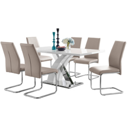Furniturebox Columbia Fontana 6 Seater Dining Set White Gloss Cappuccino and Chrome - Brown - Wilko - thumbnail 3