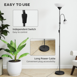 HOMCOM 2 Way Mother Child Floor Lamp with 2 Switches and Round Base - Size: 45 x 13 x 31cm - Black - Wilko - thumbnail 7