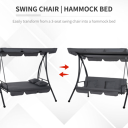 Outsunny 3 Seater 2 in 1 Dark Grey Convertible Swing Chair and Bed - Wilko - thumbnail 7