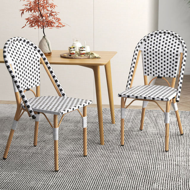 Costway Set of 2 White Rattan Armless French Bistro Chair - Size: 2 Seater - Wilko - image 1