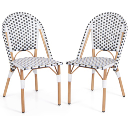 Costway Set of 2 White Rattan Armless French Bistro Chair - Size: 2 Seater - Wilko - thumbnail 3