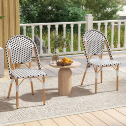Costway Set of 2 White Rattan Armless French Bistro Chair - Size: 2 Seater - Wilko - thumbnail 4