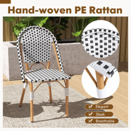 Costway Set of 2 White Rattan Armless French Bistro Chair - Size: 2 Seater - Wilko - thumbnail 6