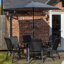 Samuel Alexander 6 Seater Glass Top Garden Dining Table with Grey Parasol and Base 2.7m - Black - Wilko - thumbnail 1