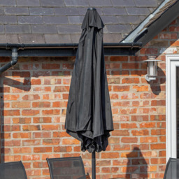 Samuel Alexander 6 Seater Glass Top Garden Dining Table with Grey Parasol and Base 2.7m - Black - Wilko - thumbnail 3