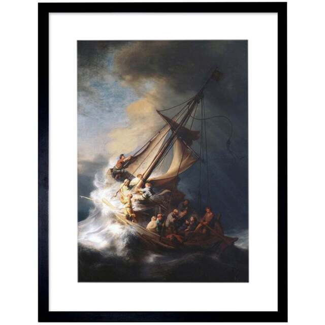 Wee Blue Coo Rembrandt Christ Storm Lake Galilee Painting Framed Wall Art Print 30 x 41cm - Size: 43.3 x 33.3 x 1.5cm - Wilko - image 1