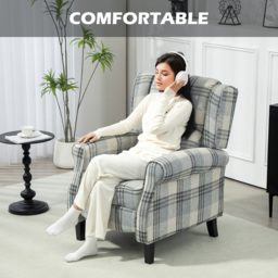HOMCOM Grey Farmhouse Wingback Recliner Armchair with Footrest - Size: Single - Wilko - thumbnail 7