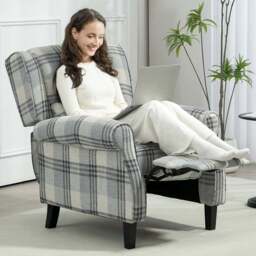 HOMCOM Grey Farmhouse Wingback Recliner Armchair with Footrest - Size: Single - Wilko