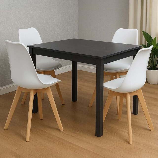 Kosy Koala 4 Seater Faux Leather Arrow Design Dining Set Charcoal and White - Dark Grey - Wilko - image 1