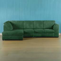 Luxor 4 Seater Green Jumbo Cord Left Hand Facing Full Back L Shaped Corner Sofa Set - Wilko