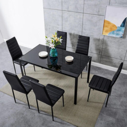 Kosy Koala 6 Seater Faux Leather Glass Dining Set Black - Wilko - thumbnail 5