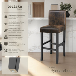 Tectake Antique Brown Leather Padded Bar Stool Set of 2 - Size: 107 x 40 x 41cm - Wilko - thumbnail 7