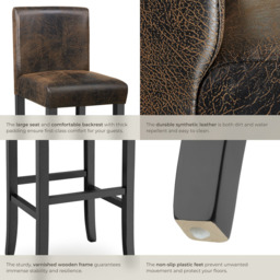 Tectake Antique Brown Leather Padded Bar Stool Set of 2 - Size: 107 x 40 x 41cm - Wilko - thumbnail 6