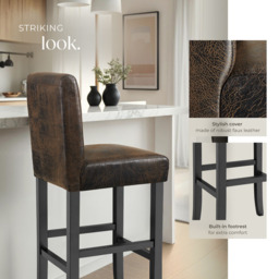 Tectake Antique Brown Leather Padded Bar Stool Set of 2 - Size: 107 x 40 x 41cm - Wilko - thumbnail 5