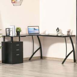 Portland L-Shaped Storage Drawer Desk Black - Size: 143 x 143 x 76cm - Wilko - thumbnail 1