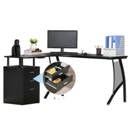 Portland L-Shaped Storage Drawer Desk Black - Size: 143 x 143 x 76cm - Wilko - thumbnail 4