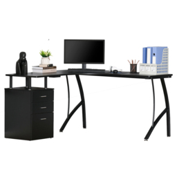 Portland L-Shaped Storage Drawer Desk Black - Size: 143 x 143 x 76cm - Wilko - thumbnail 5