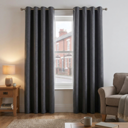 My Home Taylor Charcoal Blackout Eyelet Curtains 229cm - Size: W 228 x D 228cm - Wilko - thumbnail 3