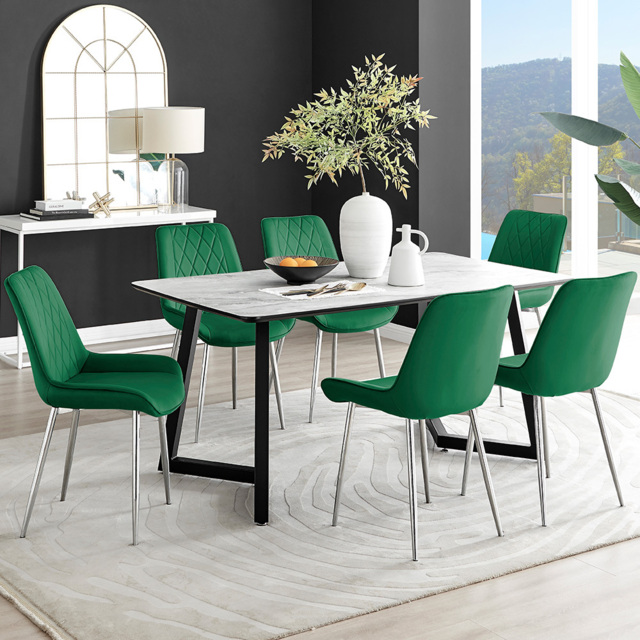 Furniturebox Copeland Cesano Marble Effect 6 Seater Dining Set White Green and Chrome - Wilko - image 1