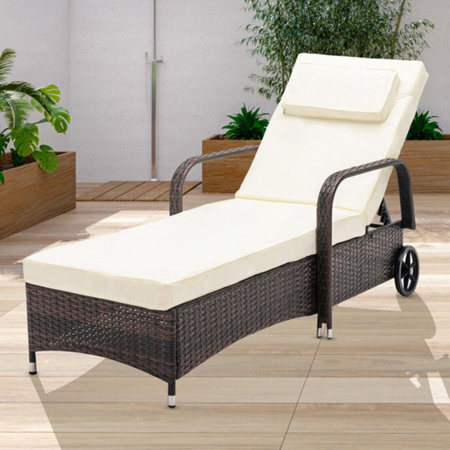Brown Rattan Recliner Sun Lounger with Wheels - Size: 103 x 59 x 196cm - MCC - Wilko - image 1