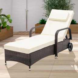 Brown Rattan Recliner Sun Lounger with Wheels - Size: 103 x 59 x 196cm - MCC - Wilko - thumbnail 1