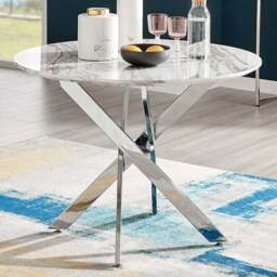 Furniturebox Arona 4 Seater Round Dining Table White Marble and Silver - Wilko - thumbnail 1