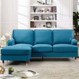 Woodbury 3 Seater Teal Velvet Reversible Corner Sofa - Blue - Artemis Home - Wilko