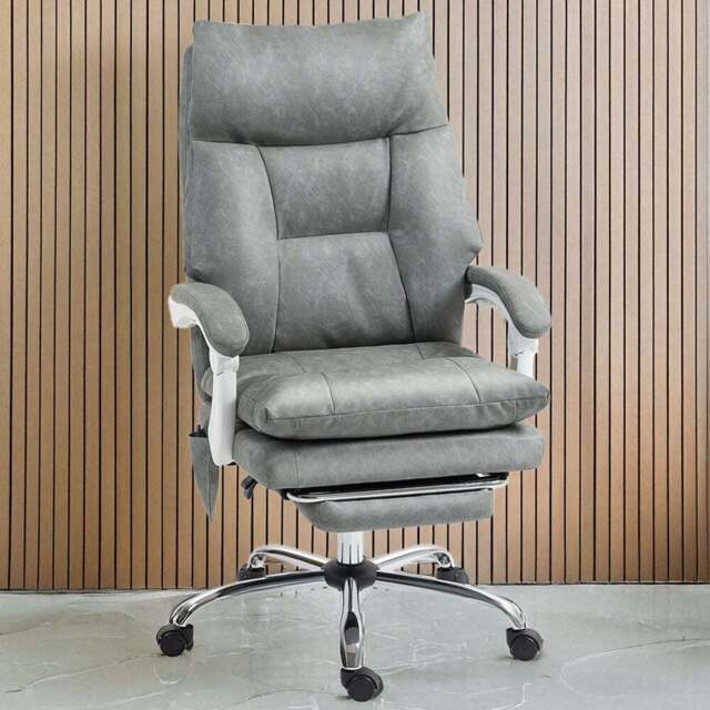 HOMCOM Grey Adjustable Desk Chair with Lumbar Support - Size: 121 x 65 x 76cm - Wilko - image 1
